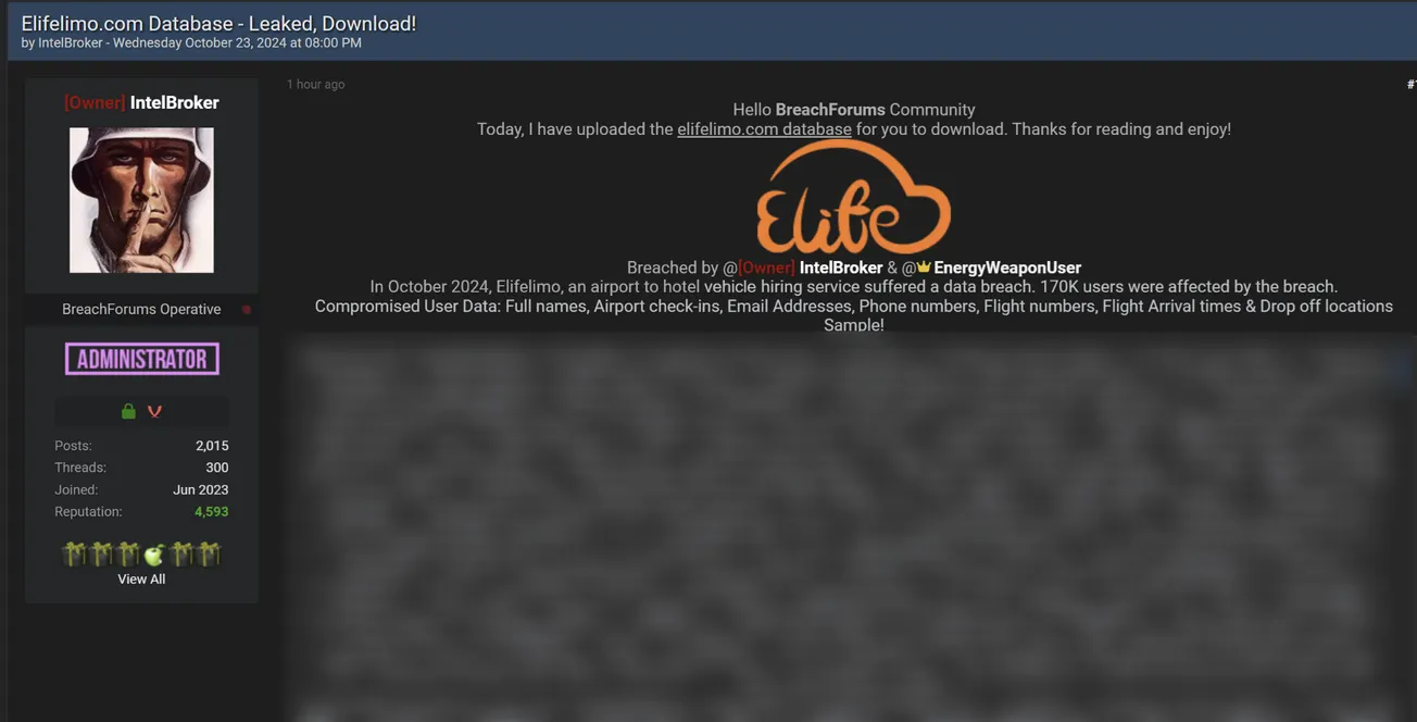 IntelBroker and EnergyWeaponUser have Allegedly Leaked the Database of ELife