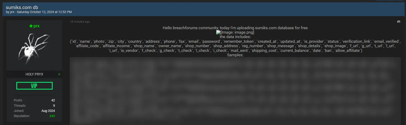 prx Allegedly Leaked the Sumiks Database