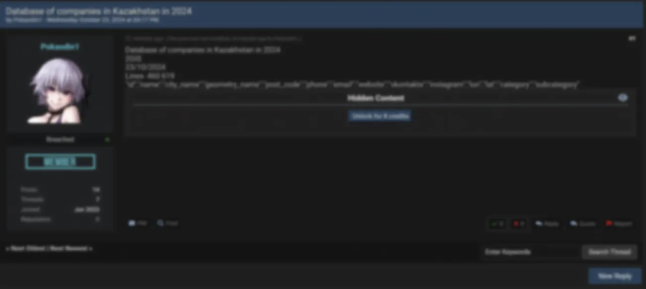 A Threat Actor Allegedly Leaked the Database of Multiple Companies in Kazakhstan