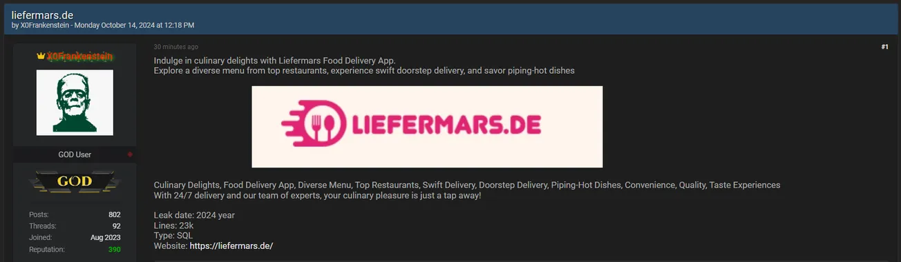 X0Frankenstein has Allegedly Leaked the Data of Liefermars