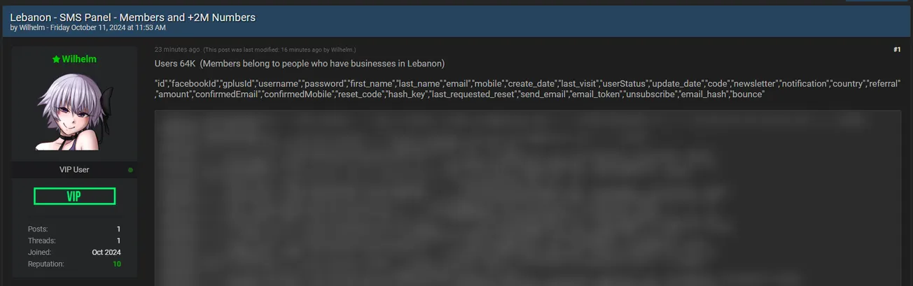 A Threat Actor has Allegedly Leaked the SMS Panel of a Lebanon Organisation