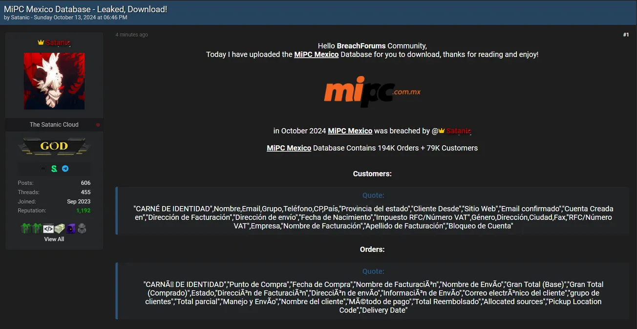 Satanic has Allegedly Leaked the Micpc.com.mx Database