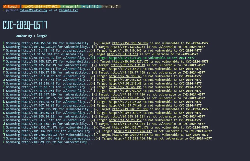 CVE-2024-4577: PHP CGI Argument Injection Scanner and Exploit