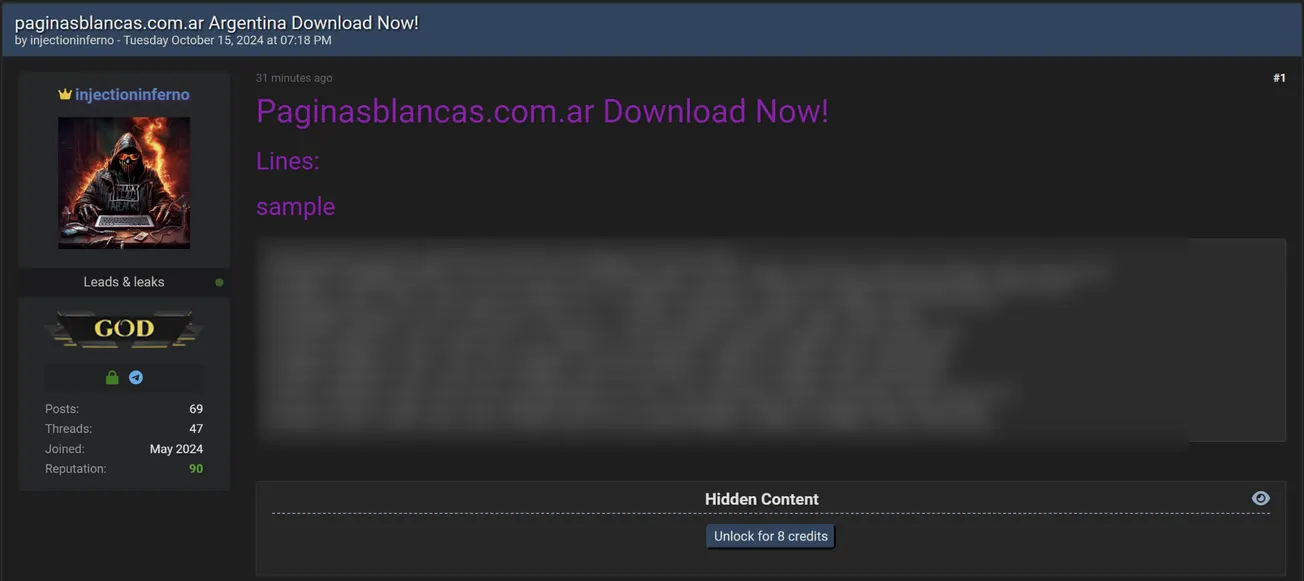 A Threat Actor has Allegedly Leaked Data of Paginas Blancas