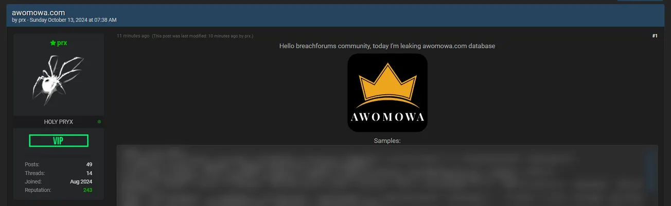 prx has Allegedly Leaked the AWOMOWA Database