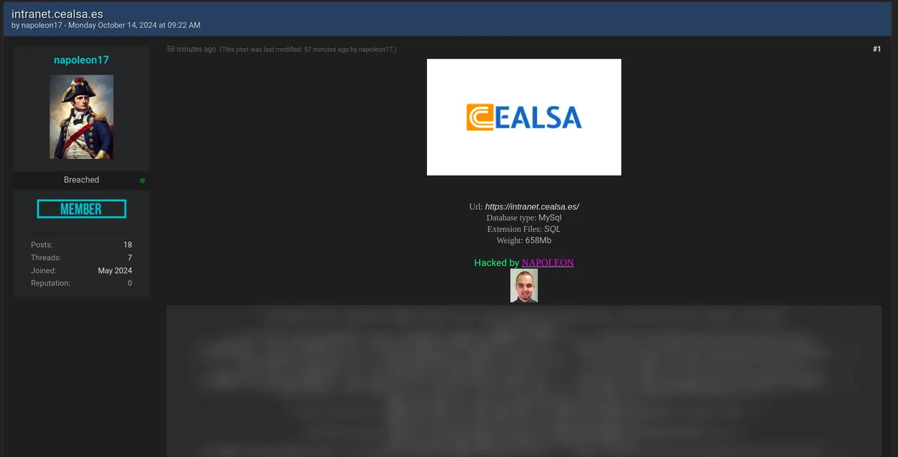 A Threat Actor Allegedly Leaked the Database of Grupo Cealsa