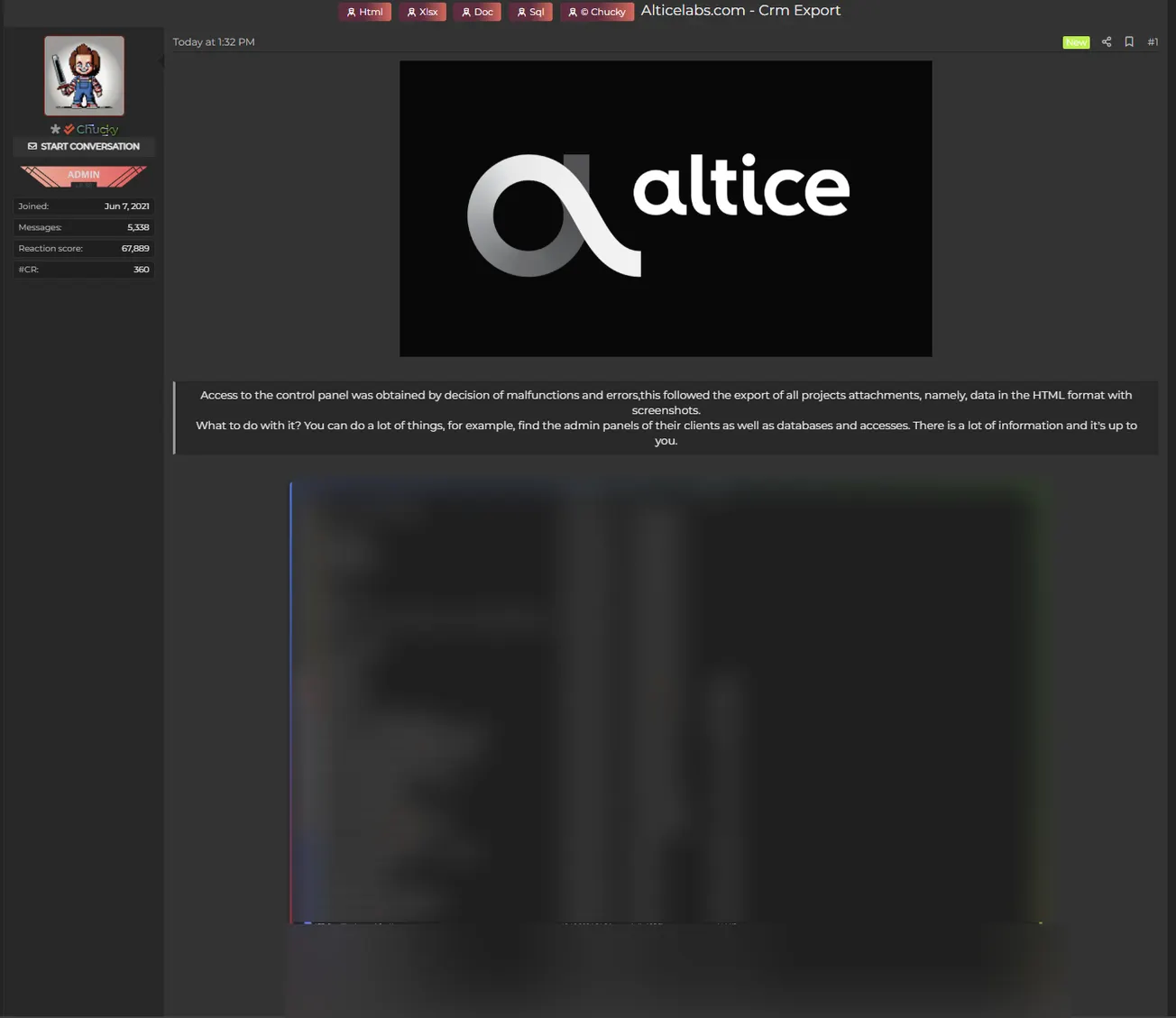 Chucky Allegedly Leaked Exported CRM Data from Altice Labs