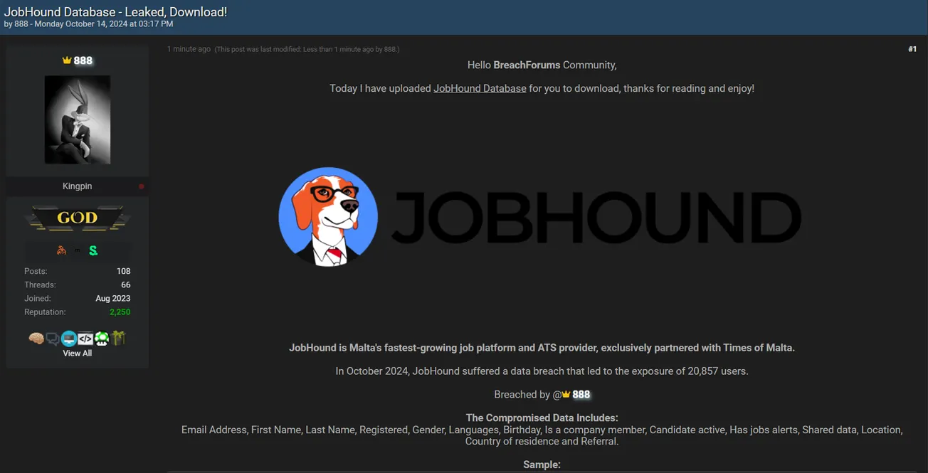 888 has Allegedly Leaked the Jobhound Database