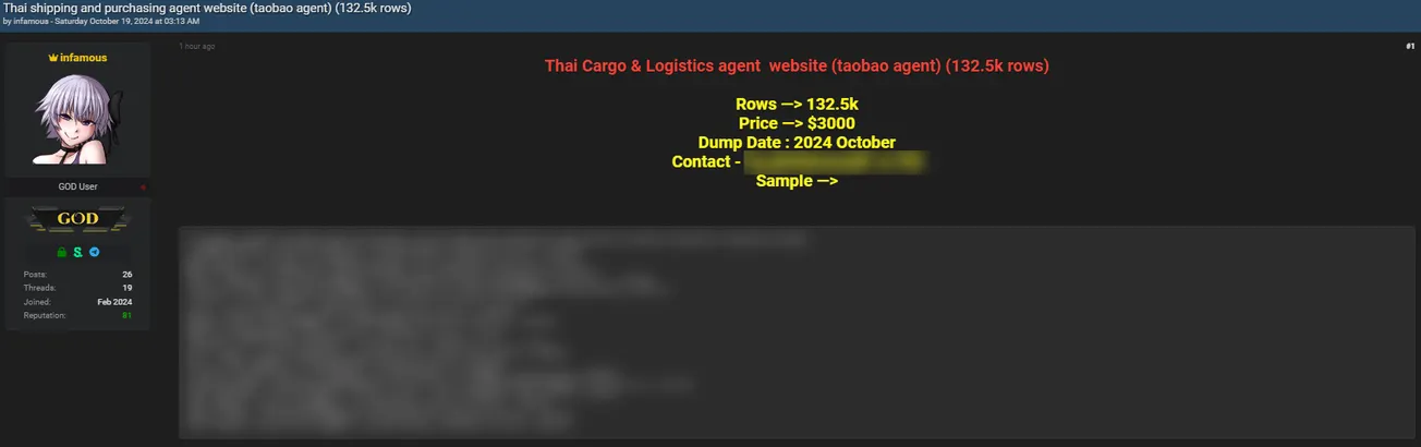 A Threat Actor Allegedly Leaked Data of Thai Cargo & Logistics