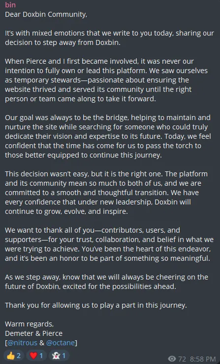Doxbin Admins Have Announced they Are Stepping Away and Sold the Platform