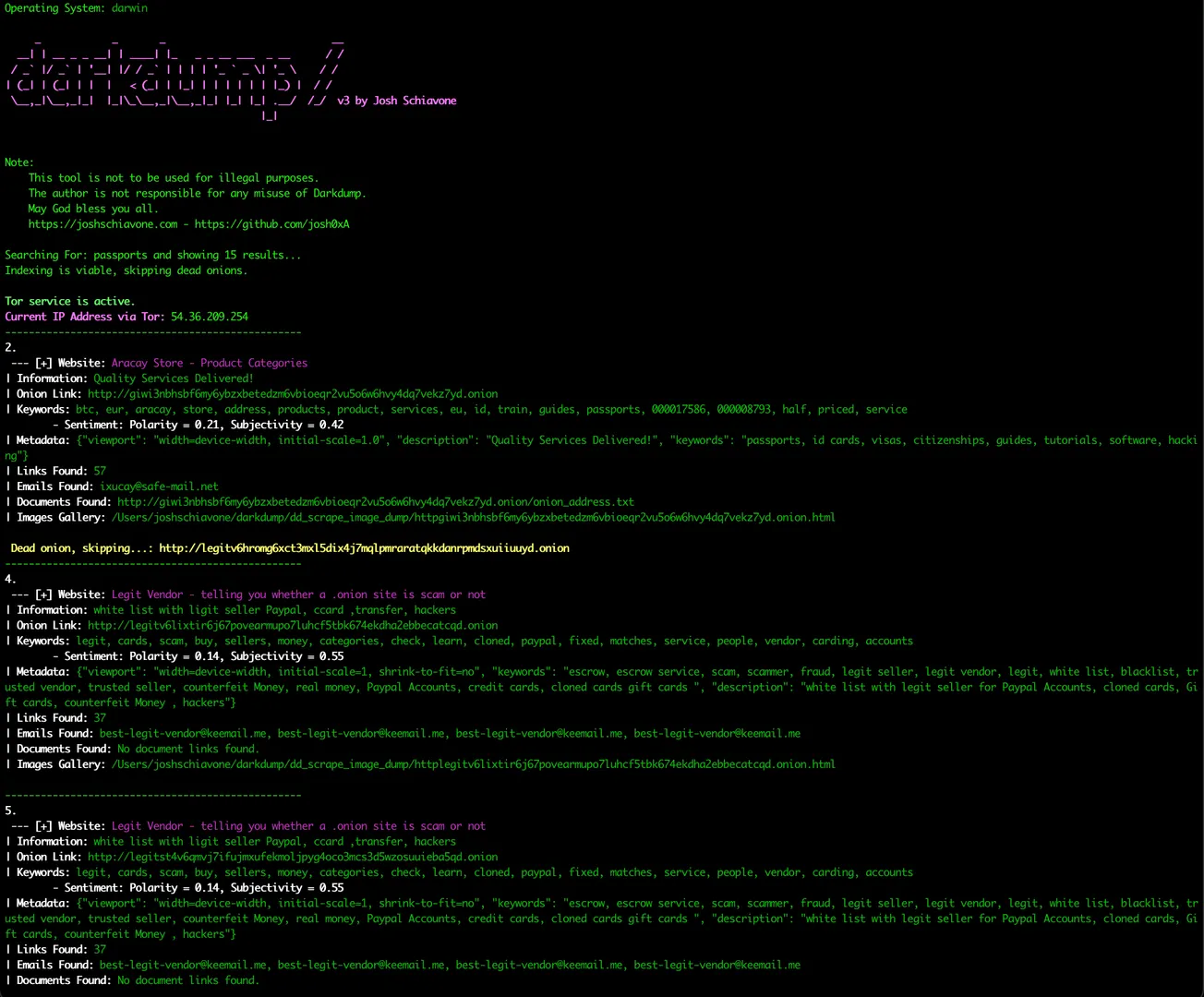 darkdump: Open Source Intelligence Interface for Deep Web Scraping