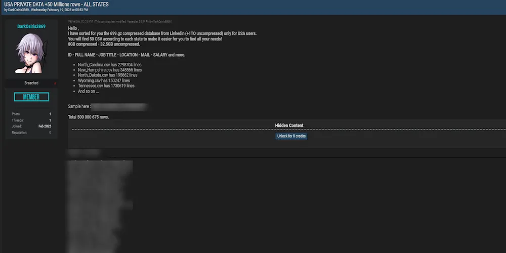 A Threat Actor Claims to have Leaked U.S. Citizens Private Data