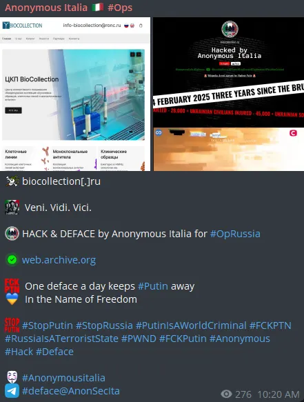 Anonymous Italia Defaced the Website of BioCollection