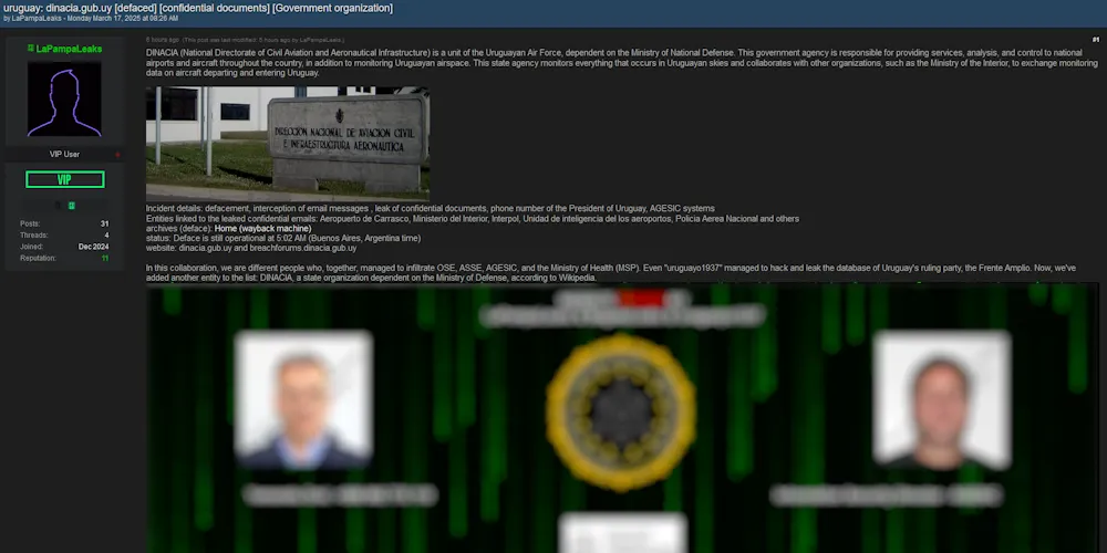 Uruguay’s Civil Aviation Authority (DINACIA) Website Defaced & Confidential Data Allegedly Stolen