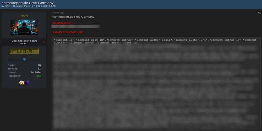Alleged Data Breach of Heimatreport.de (Germany)