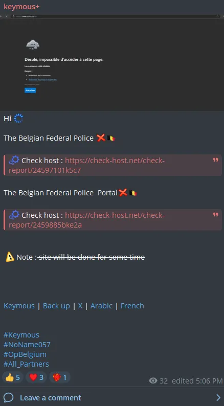 Keymous Targeted the Website of Belgium Police