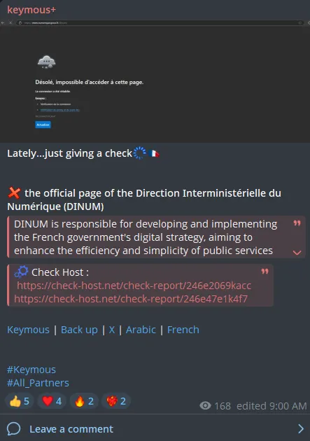 Keymous+ Targeted the Website of Interministerial Digital Directorate