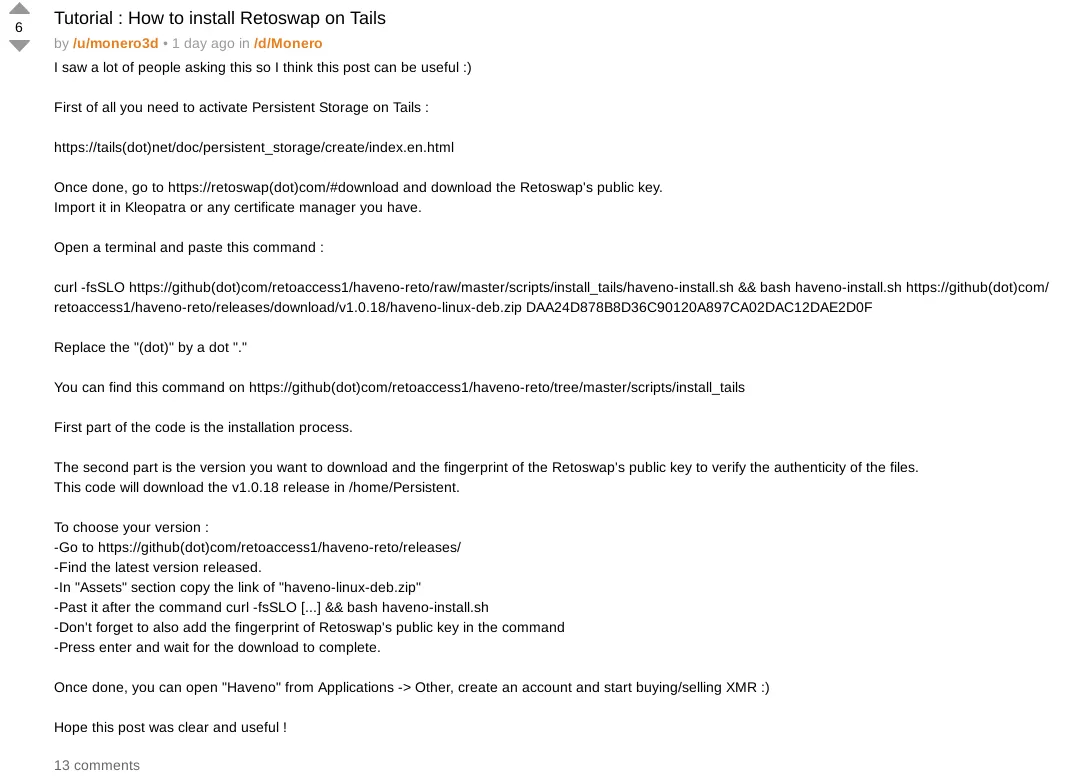 Tutorial: How to Install Retoswap on Tails