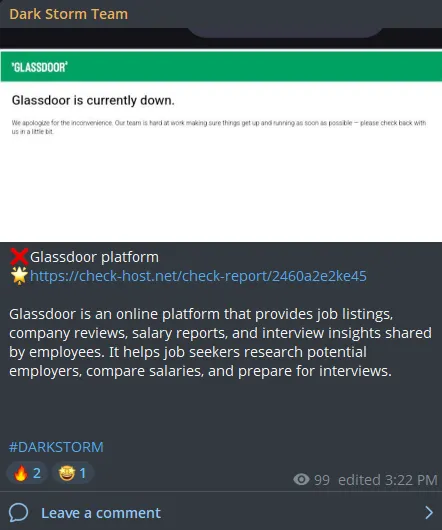 Dark Storm Team Targeted the Website of Glassdoor