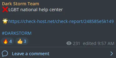 Dark Storm Team Targeted the Website of LGBT National Help Center