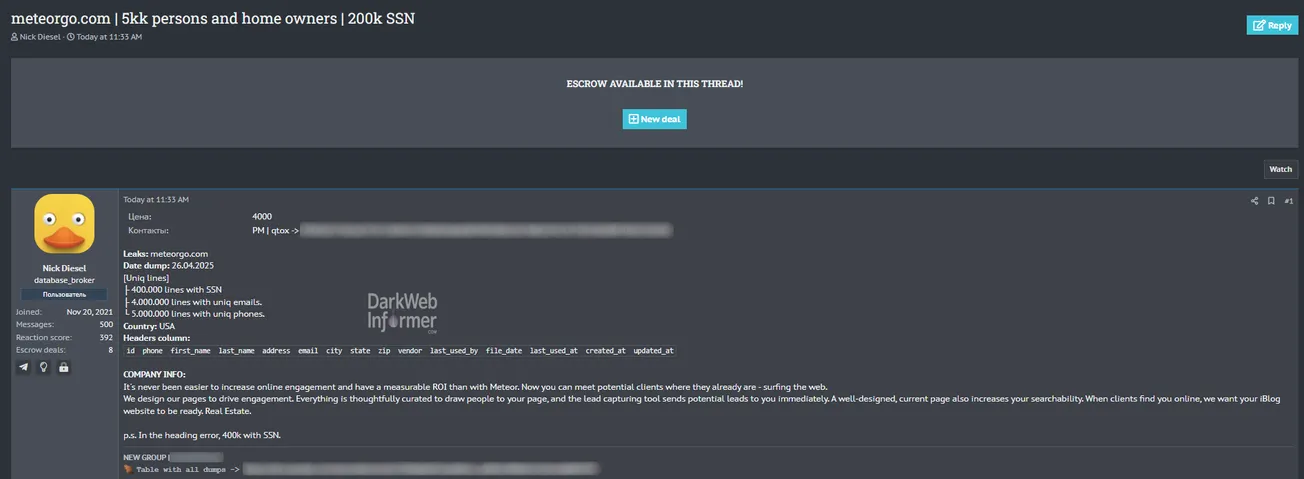 Alleged database leak of METEOR
