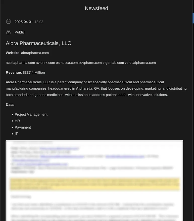 Alora Pharmaceuticals Hit by MORPHEUS Ransomware Group: Internal Documents and Sensitive Data Exposed