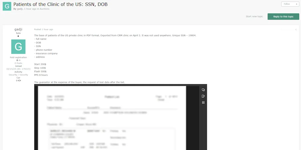 Private U.S. Clinic Patient Records Leaked in PDF Format: Includes SSNs, DOBs, Insurance Data