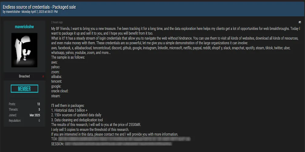 Alleged Sale of Login Credentials for Multiple Platforms