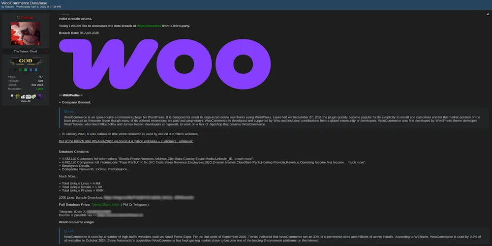 Alleged Data Breach of WooCommerce
