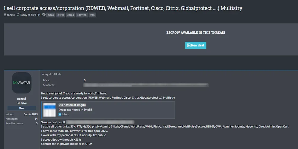 Alleged Sale of Unauthorized Access to Multiple Corporations