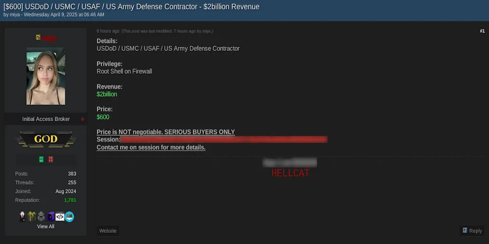 Alleged Sale of Access to Multi-Branch U.S. Defense Contractor