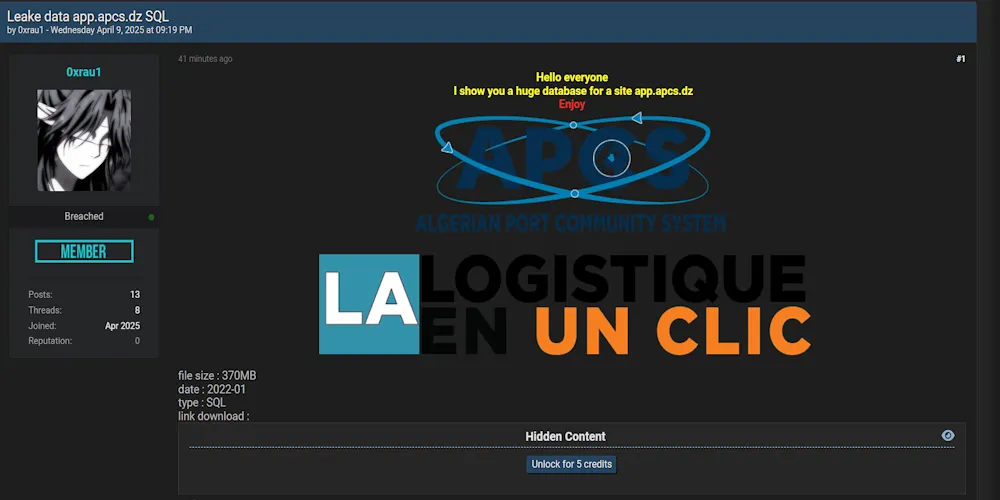 Alleged Data Leak of Algerian Port Community System