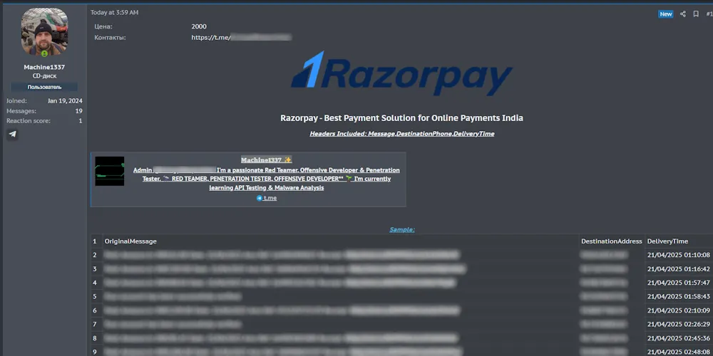 Alleged Data Sale of Razorpay Software Private Limited