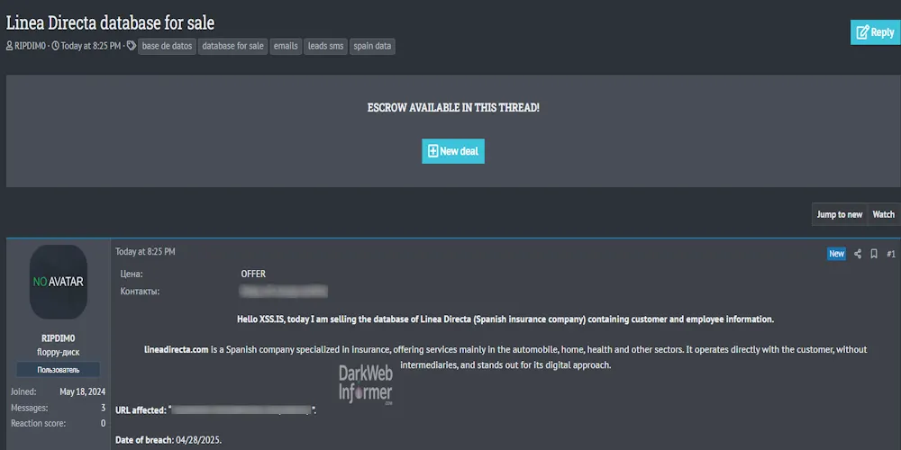 Alleged Data for Sale of Linea Directa