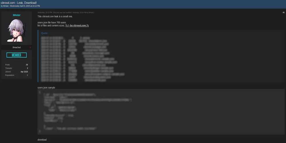 Alleged Data Leak of Citrosol