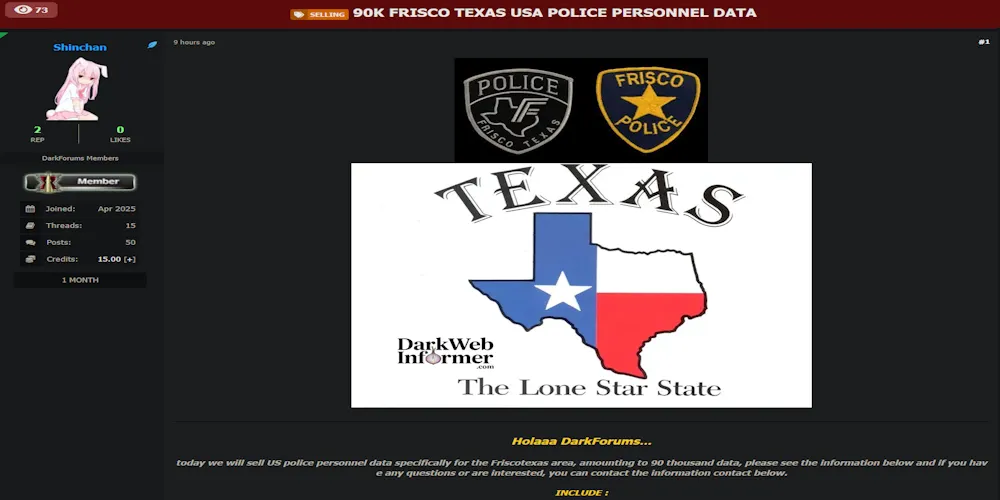 Alleged Data Sale of Frisco Police Department Personnel Records