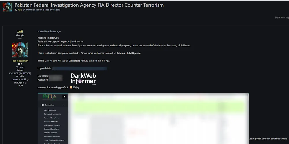 Alleged Data Leak of Pakistan’s Federal Investigation Agency (FIA)
