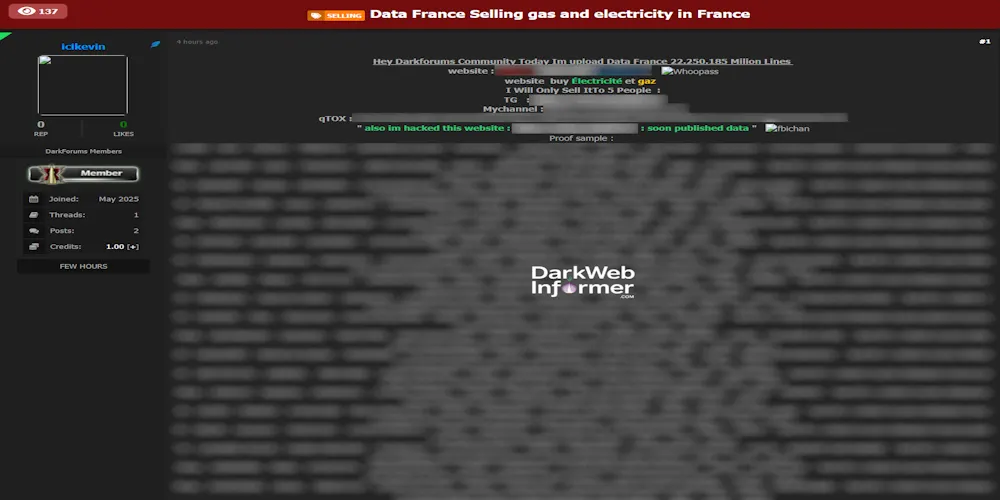 Alleged data sale of TotalEnergies Power & Gas – 22.25 Million Records