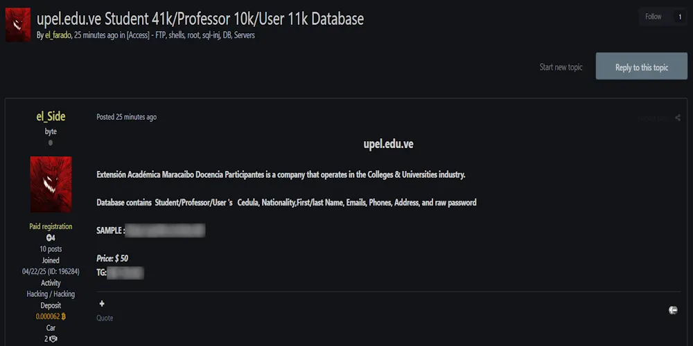 Alleged Data Breach of Universidad Pedagógica Experimental Libertador (UPEL)