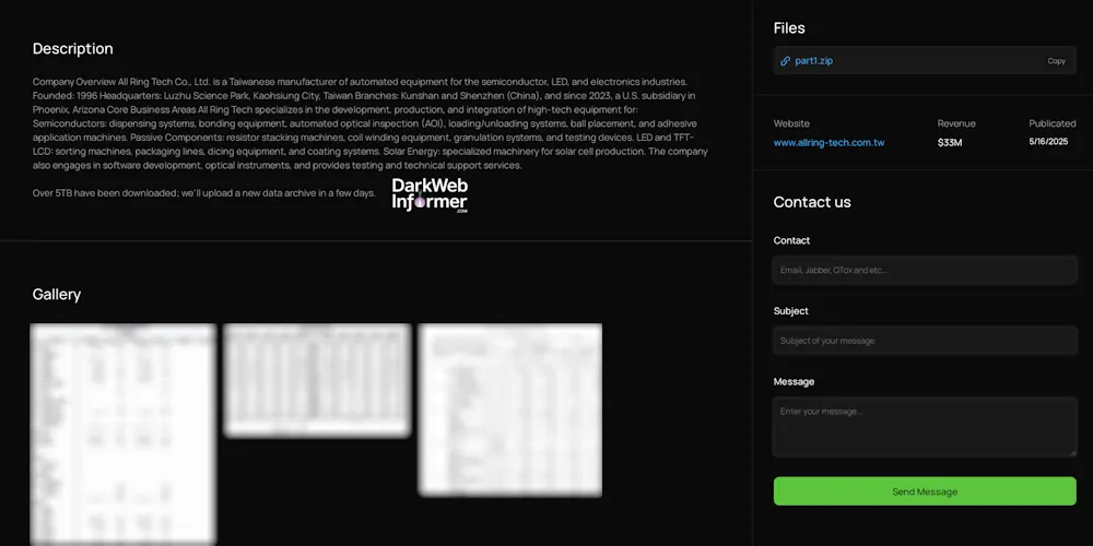 ALL RING TECH CO., LTD. Falls Victim to BERT Ransomware Group