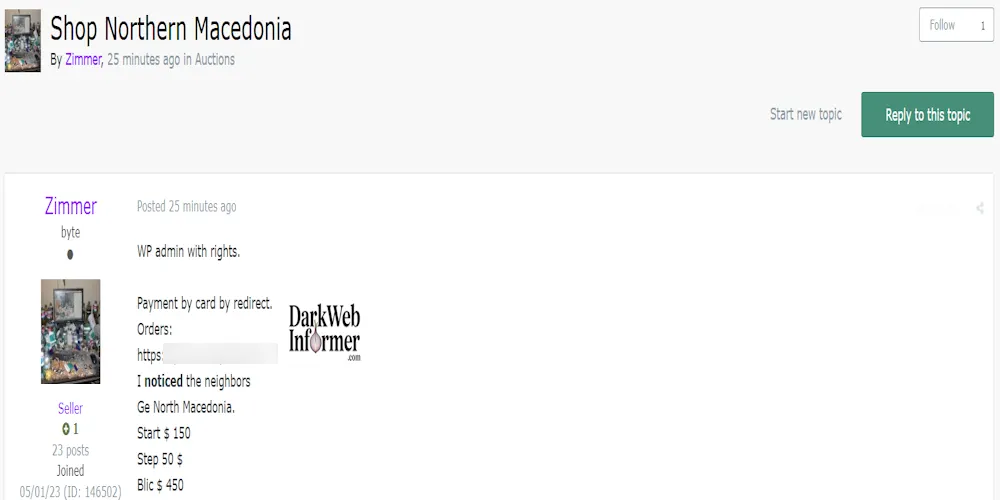 Alleged Sale of WordPress Shop to an Unidentified Company in North Macedonia