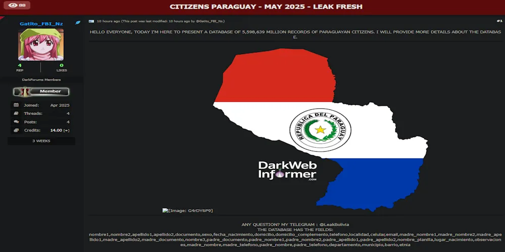 Alleged Leak Exposes 5.59M Paraguay Citizen Records