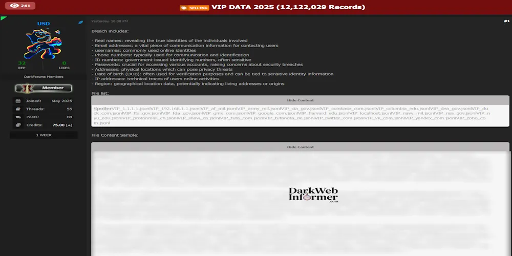 Alleged data breach of VIP Data 2025 exposing over 12 million records