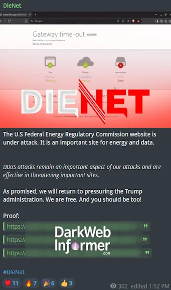 DieNet Targeted the Website of Federal Energy Regulatory Commission (FERC) in United States