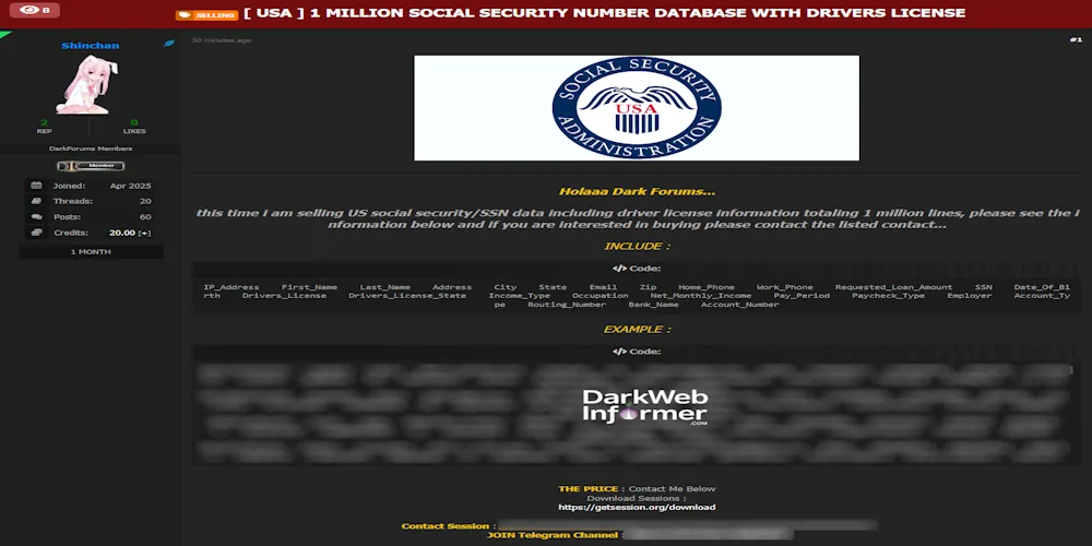 Alleged Sale of Social Security Numbers with Drivers Licenses from USA