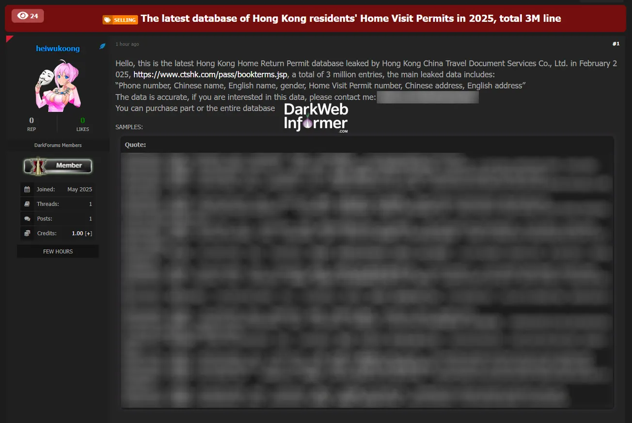 Alleged Sale of Hong Kong Return Permit Records