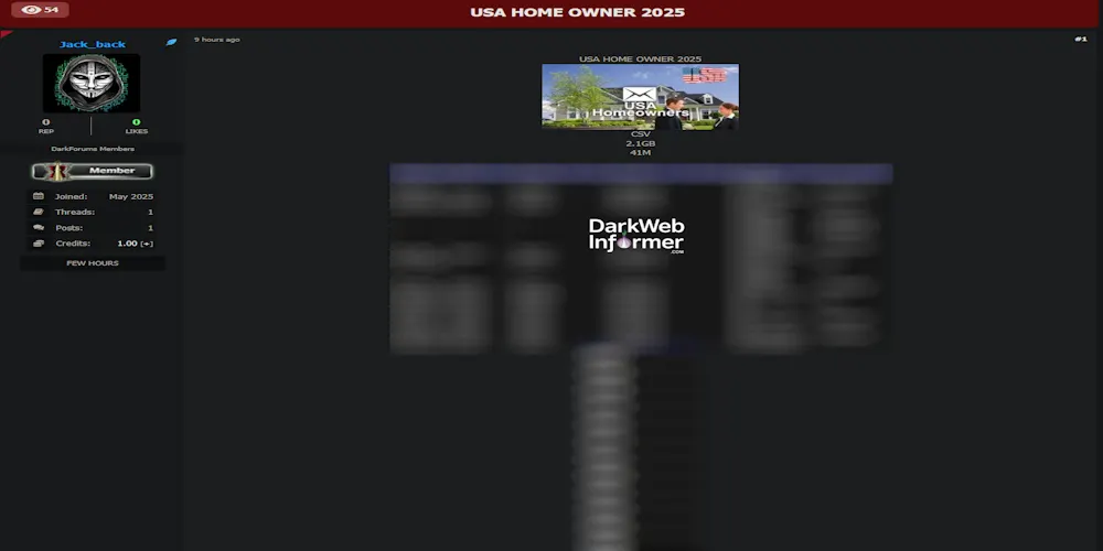 Alleged Data for Sale of 41 Million American Homeowners Data