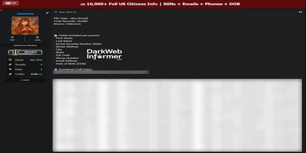 Alleged Data Leak of 10,000+ US Citizens PII