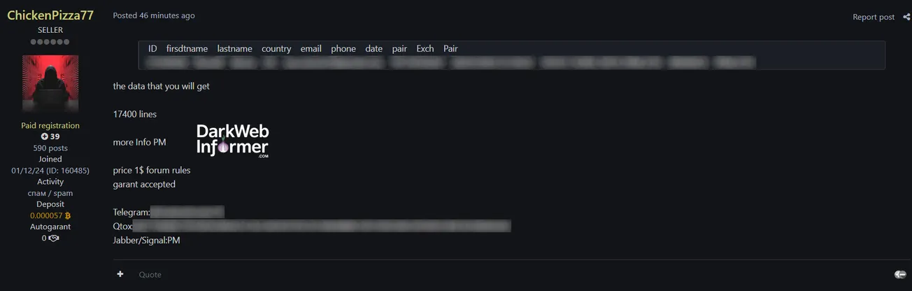 Alleged Sale of Binance Customer Information from USA